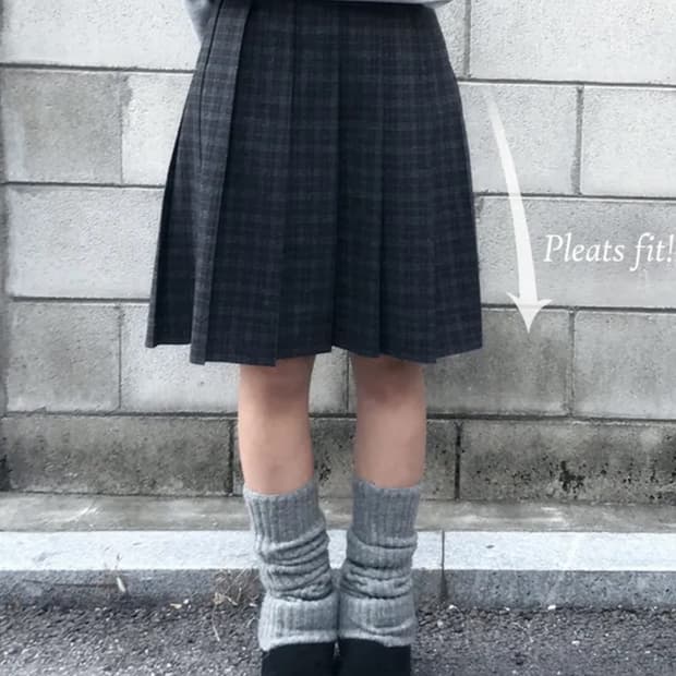 뒷벤딩 플리츠 체크 미디 스커트 치마