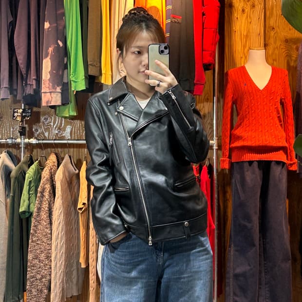 L 커버낫 램스킨 클래식 블랙 라이더 자켓