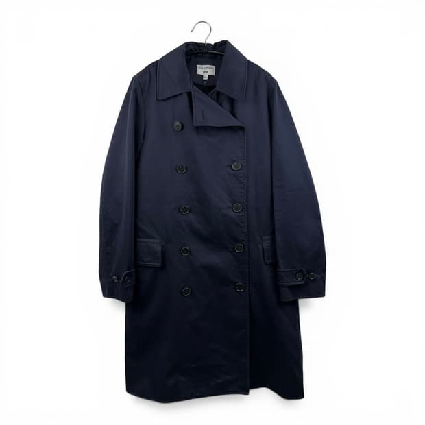 (L) 유니클로 X 르메르 피그먼트 코튼 더블 트렌치 코트 네이비