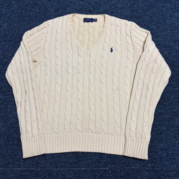 폴로 랄프로렌 브이넥 꽈배기 니트