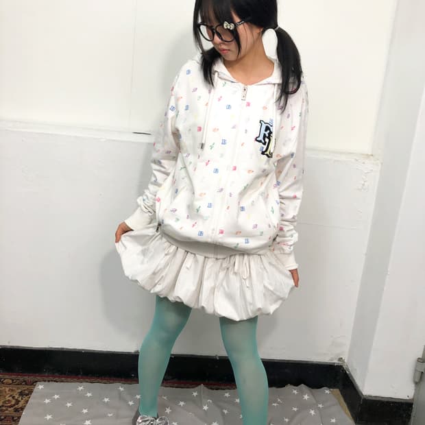 L FUBU 후부 화이트 패턴 후드집업