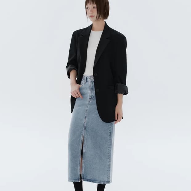 무신사스탠다드우먼 우먼즈 프론트 슬릿 데님 롱 스커트라이트 인디고 xs