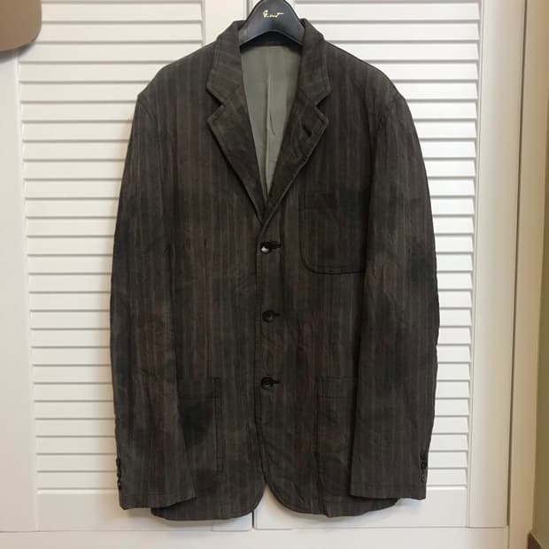 Garment washed wool tailored jacket