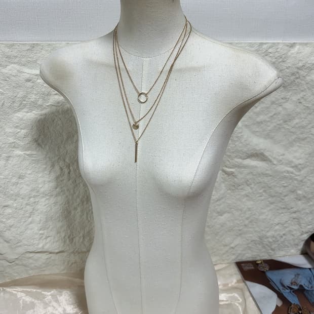 빈티지 해머링 메탈 레이어드 쿠바체인 목걸이