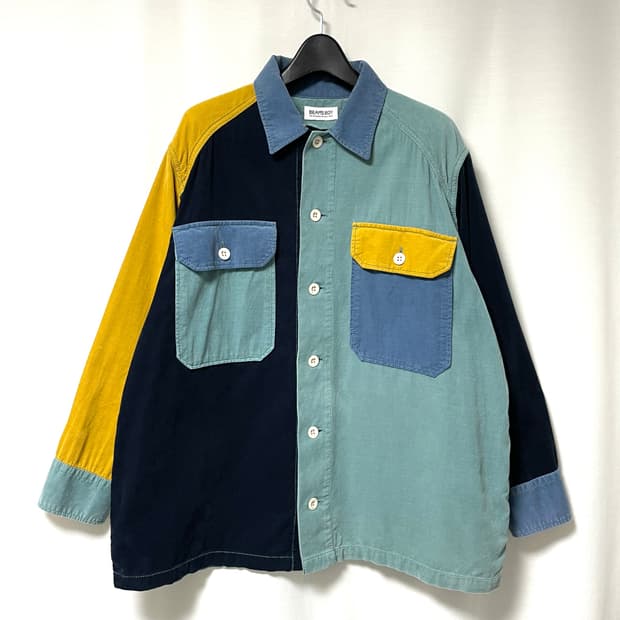 여성 빔즈보이 오버핏 배색 골덴 코듀로이 셔츠