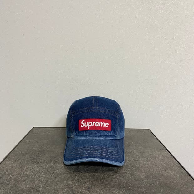 슈프림 22FW 워시드 데님 레드 박스로고 캠프캡 모자