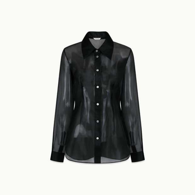 아비에무아) 실키 시어 슬림 셔츠 BK 1