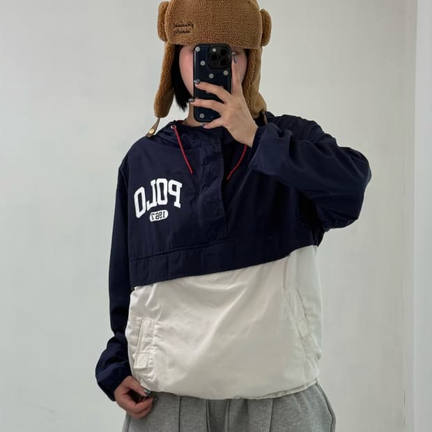 폴로 네이비 후드 아노락