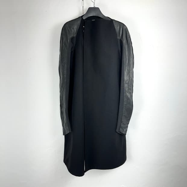 Rick Owens Wool Leather Sleeve Long Coat