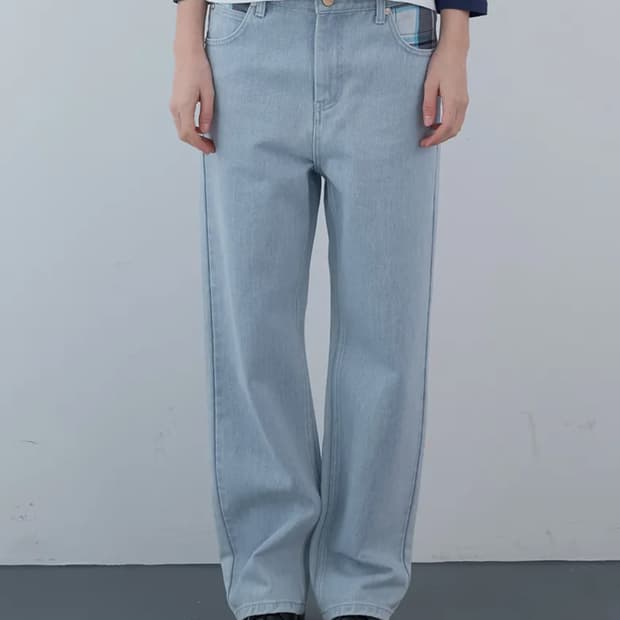 엔조블루스 패치웍 스트레이트 데님 팬츠 (Light Blue)