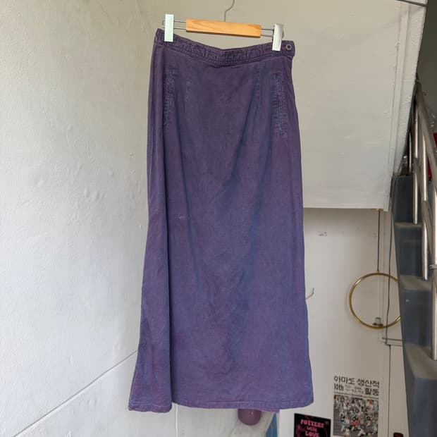 퍼플 워싱 코튼 롱 스커트