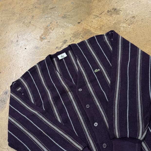 [정품/100] 라코스테 스트라이프 가디건 퍼플 b15