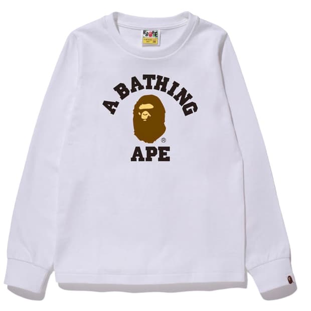 (W) 베이프 컬리지 롱슬리브 티셔츠 화이트