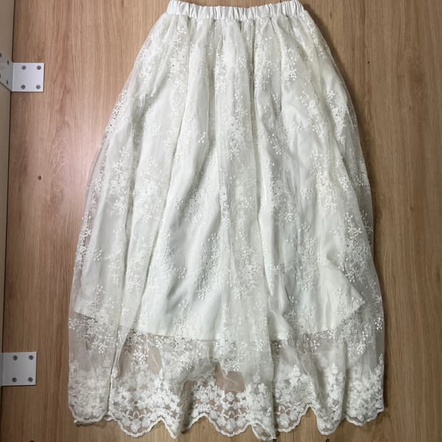 빈티지 | 화이트 레이스 롱 스커트 모리걸 오리엔탈 페어리 무드브릿지