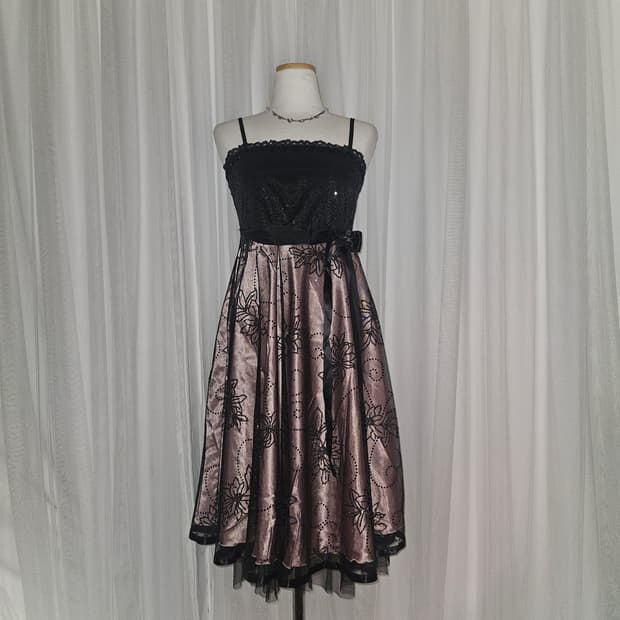 빈티지 히메 로걀 핑크 스팽글 드레스