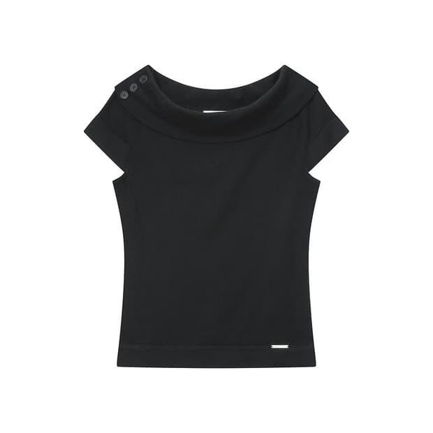 미세키서울 Button boat neck knit top BLACK