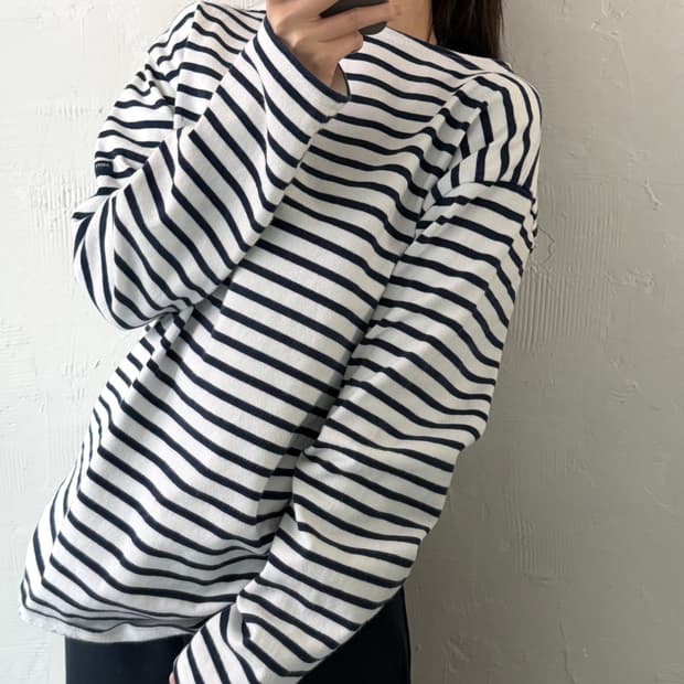 SaintJames 세인트제임스 네이비 스트라이프 롱슬리브 