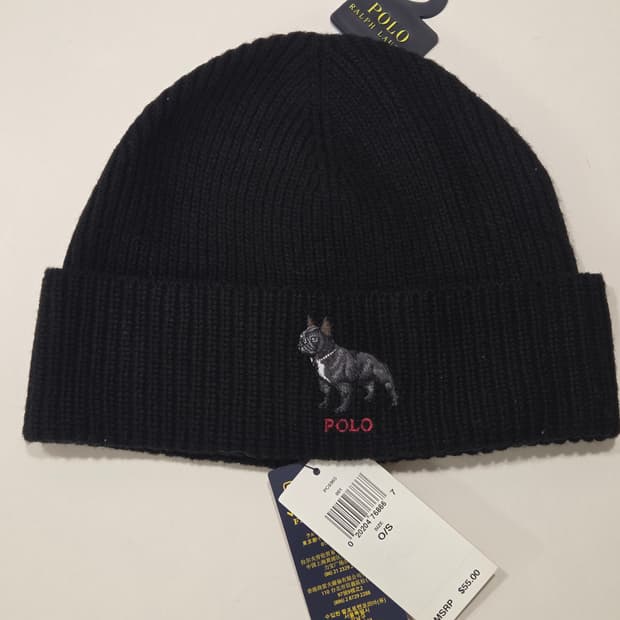 폴로 랄프로렌 불독 자수 리브 비니 블랙 (NWT/O/S)