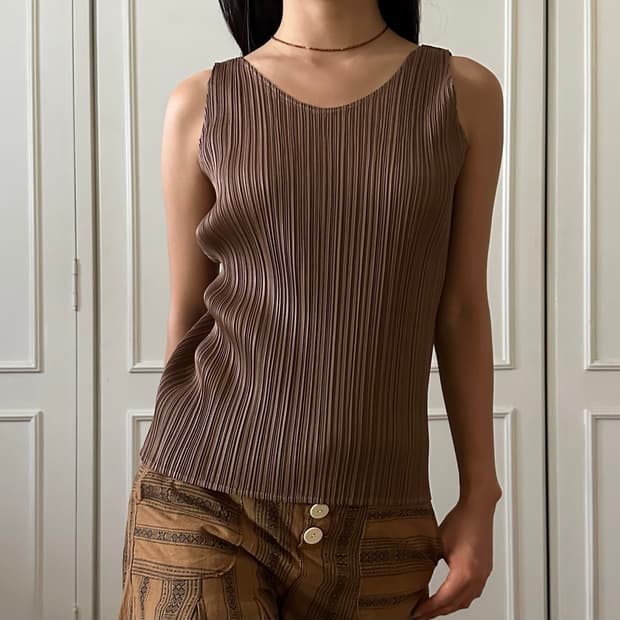 ISSEY MIYAKE soft brown pleated top