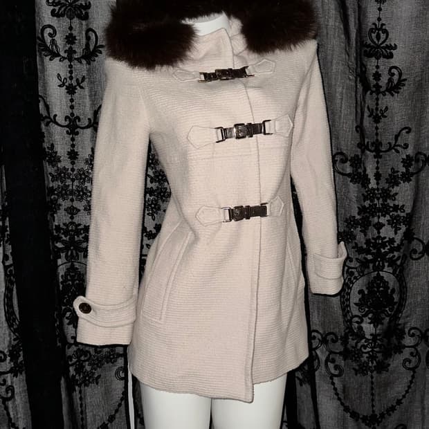 Fox fur cream beige coat