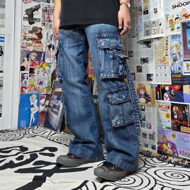 빈티지 멀티포켓 데님 카고 와이드 팬츠 