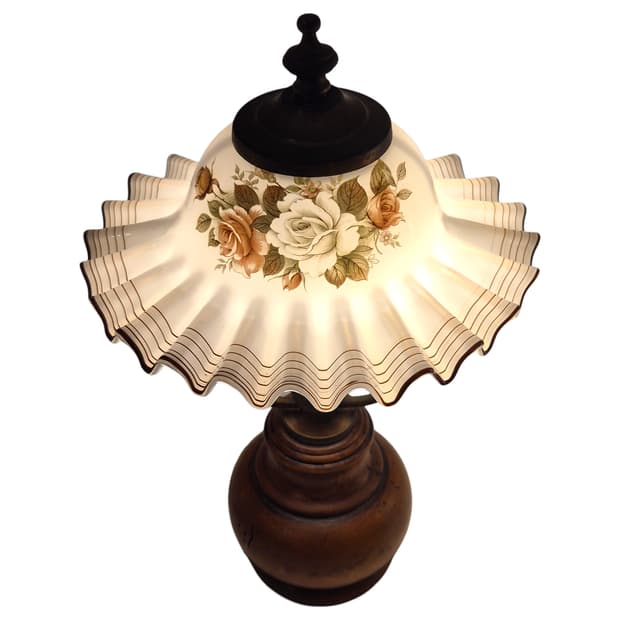 70s 엔틱 밀크글라스 플리츠 우드 스탠드