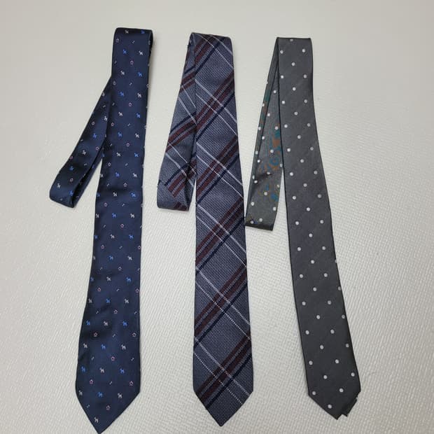 넥타이 3종 (체크, 도트패턴 네이비, 브라운, 그레이)