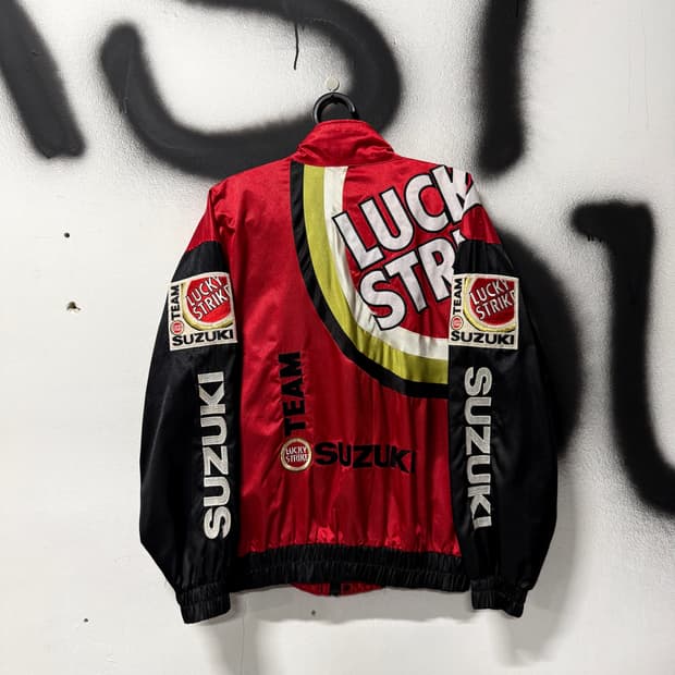 스즈키 올드스쿨 럭키스트라이크 스폰 멀티 패치 레이싱 자켓