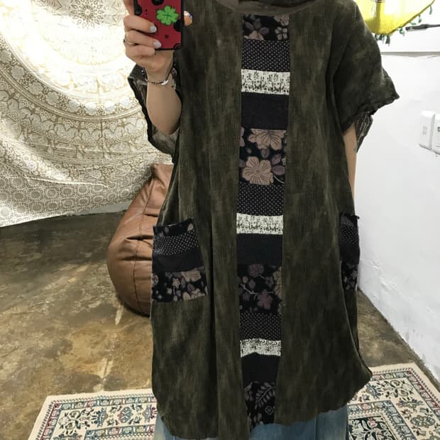 제페니즈 빈티지 하이넥 패턴 디테일 롱 원피스 (Z1294)