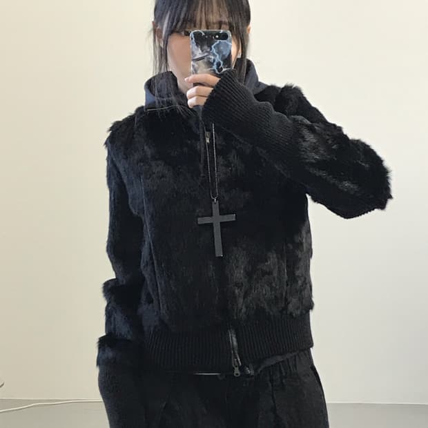 Atos Lombardini Black Rabbit Fur Jackets