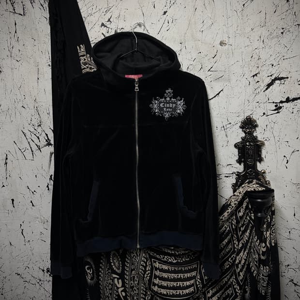 Cindy Gray Painting Velvet Hooded Zip-Up