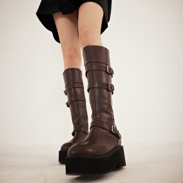 애즈온 마야 롱 버클 부츠/브라운 235