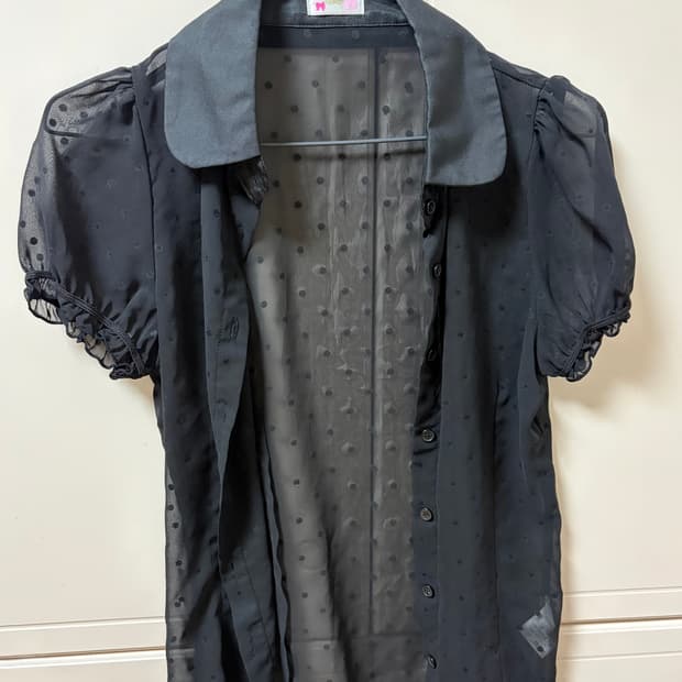 빈티지 도트 시스루 반팔셔츠