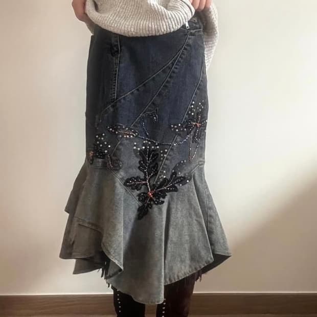 데님 머메이드 치마 