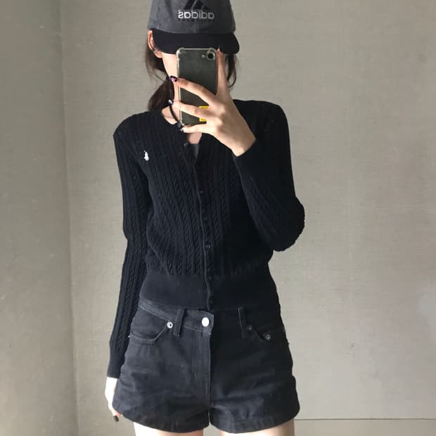 폴로 블랙 케이블 가디건