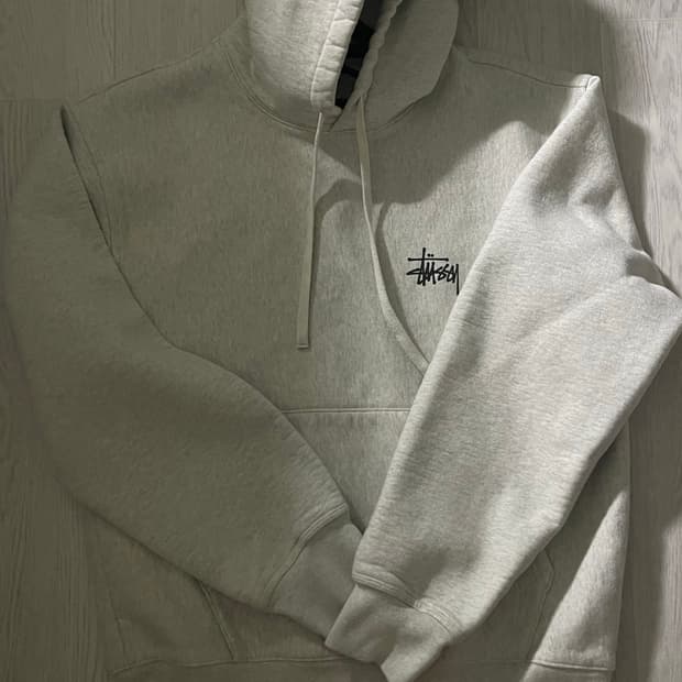 스투시 베이직 스투시 후드 애쉬 헤더 L