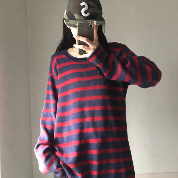 폴로 진스 스트라이프 루즈핏 니트