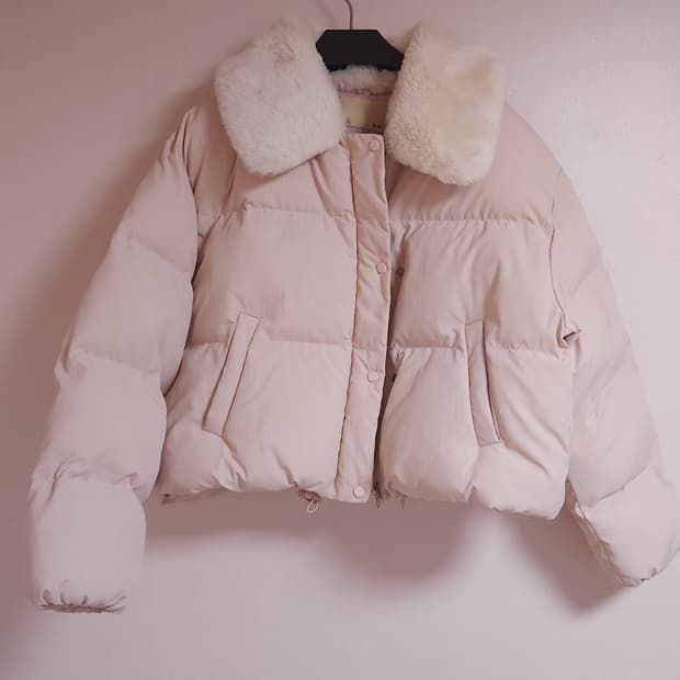 나인(Nain) 크롭 퍼카라 패딩 점퍼 핑크