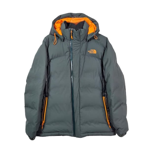 노스페이스 구스다운 차콜 오렌지 배색 고프코어 패딩 L