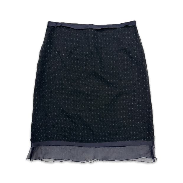 빈티지 iBLUES 네이비 도트 레이스 미디 스커트