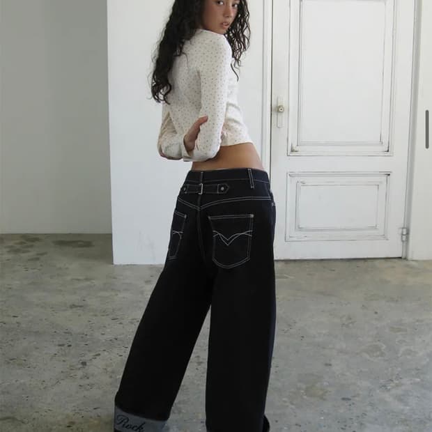 락케이크 Hem Point Wide Jeans