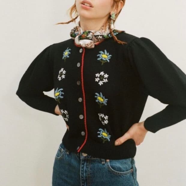 쉬림프 shrimps 꽃 자수 가디건 