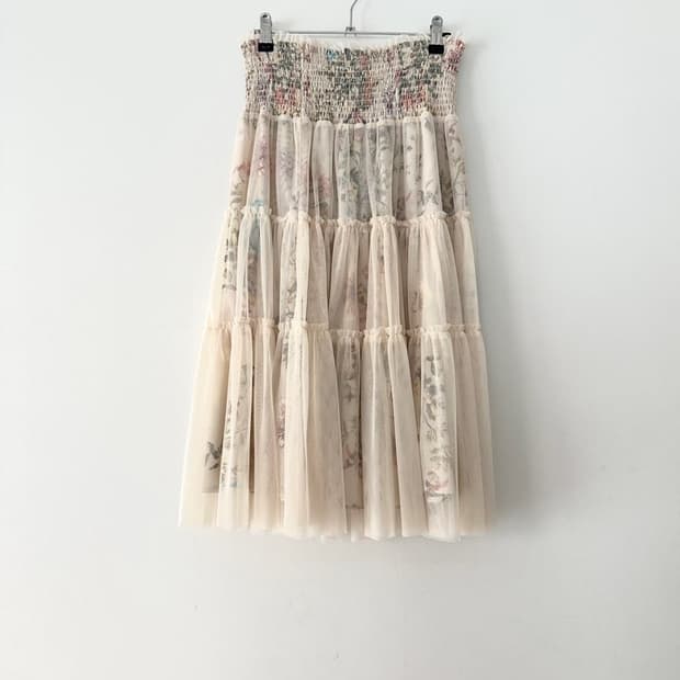Flower tiered skirt / cream