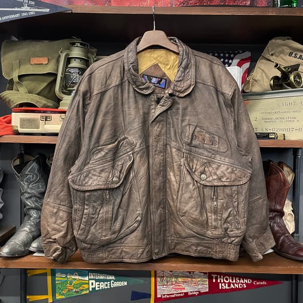 90s MONTES 레더 웨어 레이싱 패치 리얼 레더 자켓