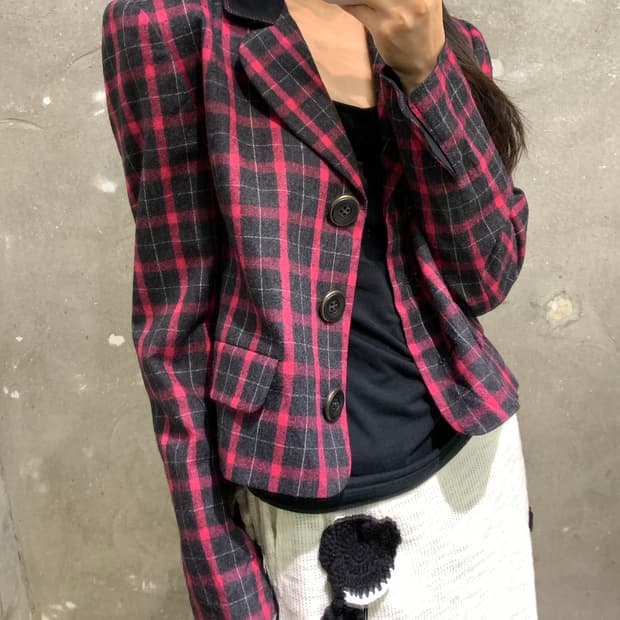 Dior 디올 90‘s 핑크 체크 패턴 울 크롭자켓