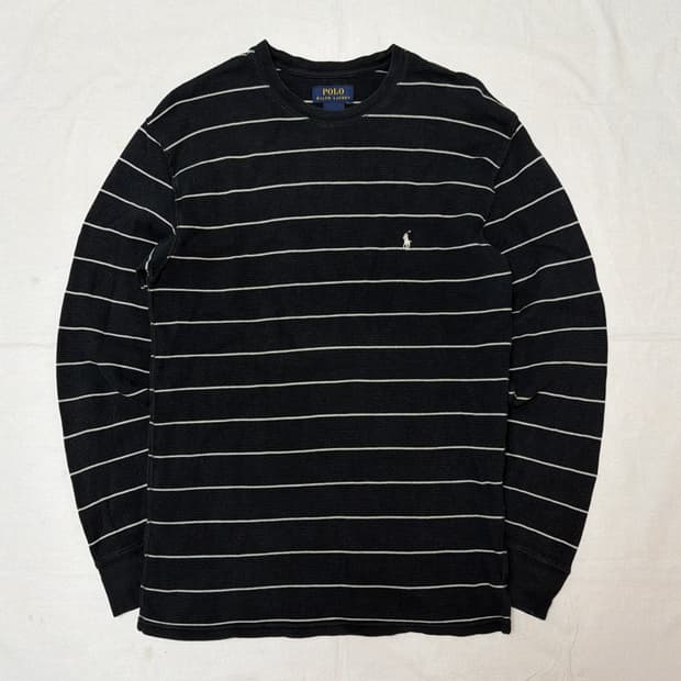 희귀) 폴로 랄프로렌 스트라이프 와플 써멀 롱슬리브 블랙