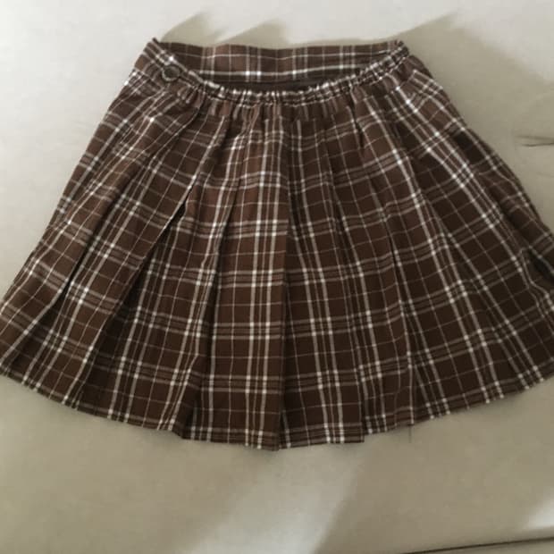 초코 브라운 체크 스커트 치마 오네 히메 라떼 러블리 모리 갸루 빈티지 