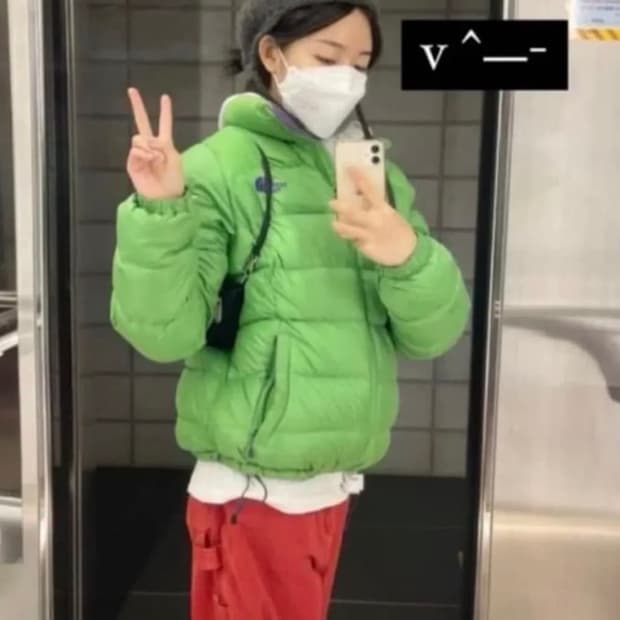 노스페이스 빈티지 미노이 눕시700 그린 연두 후드 숏패딩 L 90