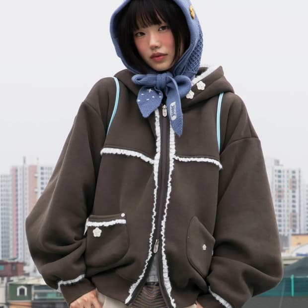 루나키후 리에 네코 레이스 엄청난 기모 후드집업 브라운