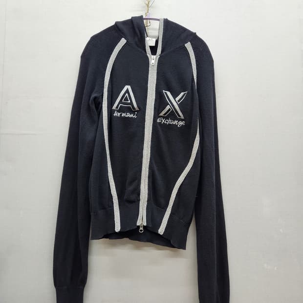 아르마니 익스체인지 빅로고 자수 니트 투웨이 후드집업 L(M)